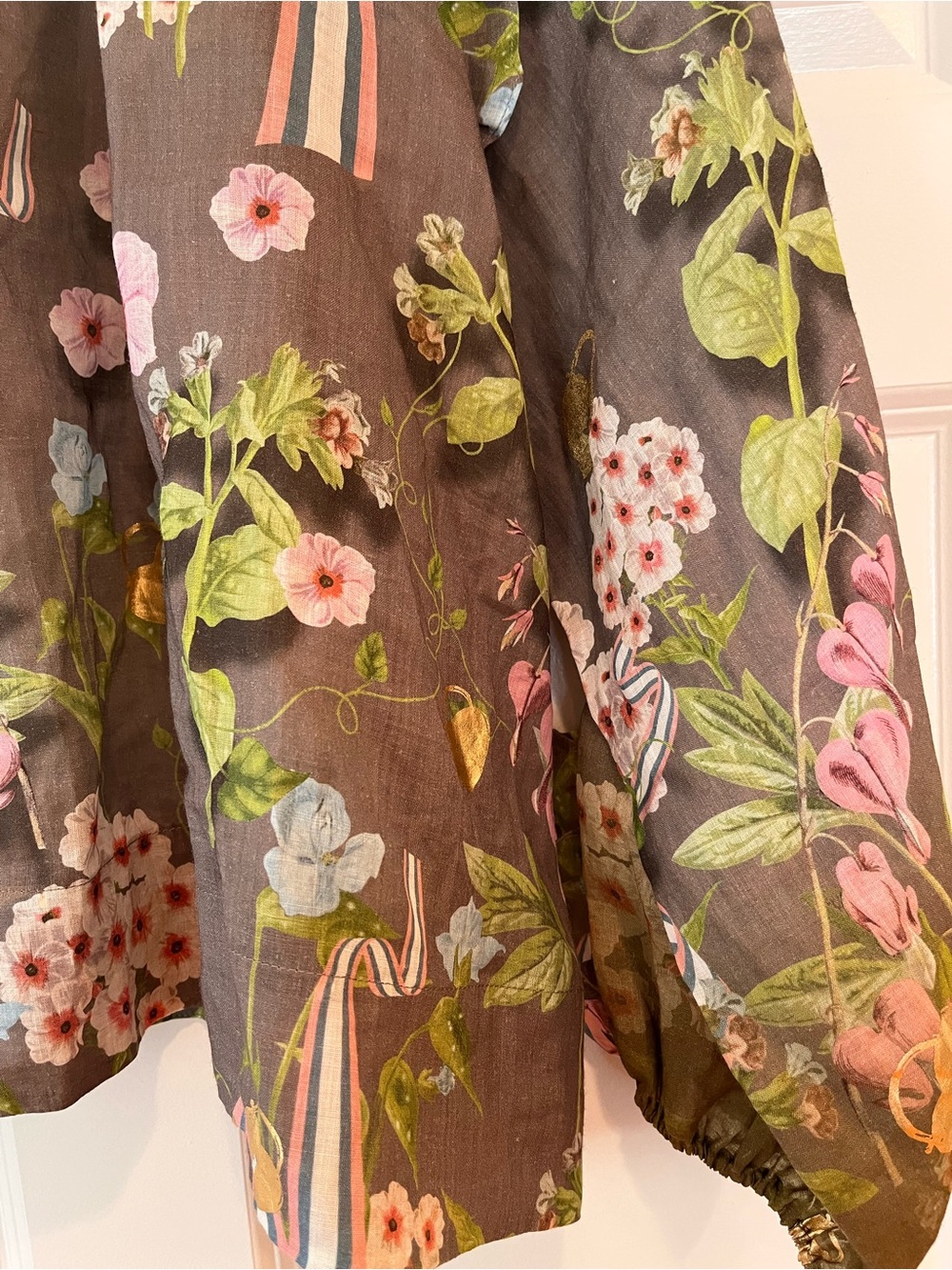 NWOT Cynthia Rowley Designer Dawn Blouse Large Floral Ruffle Gold Foil ~$345 - Picture 8 of 15